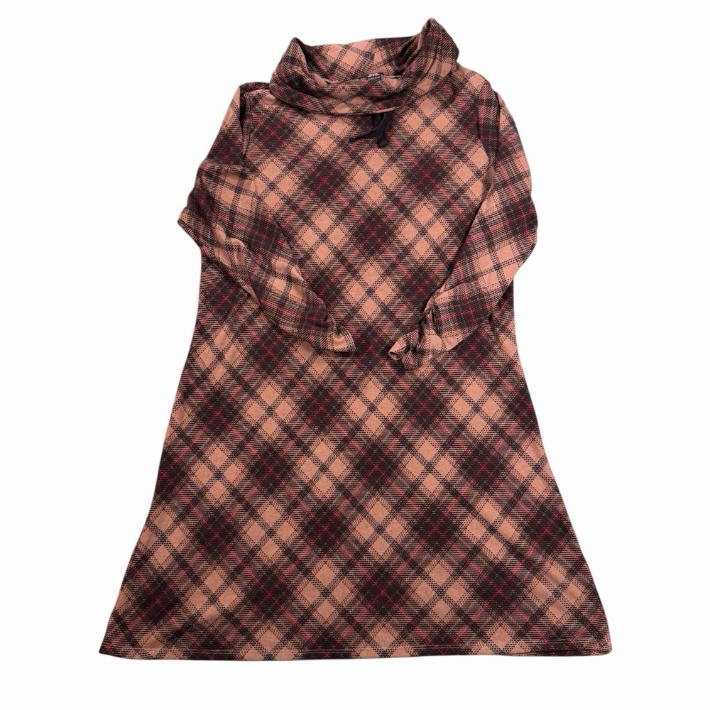 Robert Louis Plaid Cowl Neck Long Sleeve Dress Brown Red‎ Large